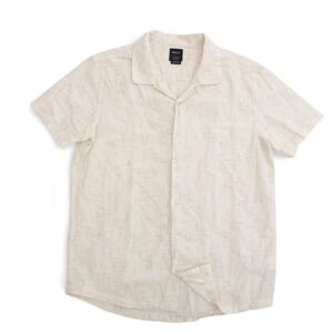 RVCA Mens XL Short Sleeve Button Shirt Cream Cotton Linen Camp Collar Hawaiian